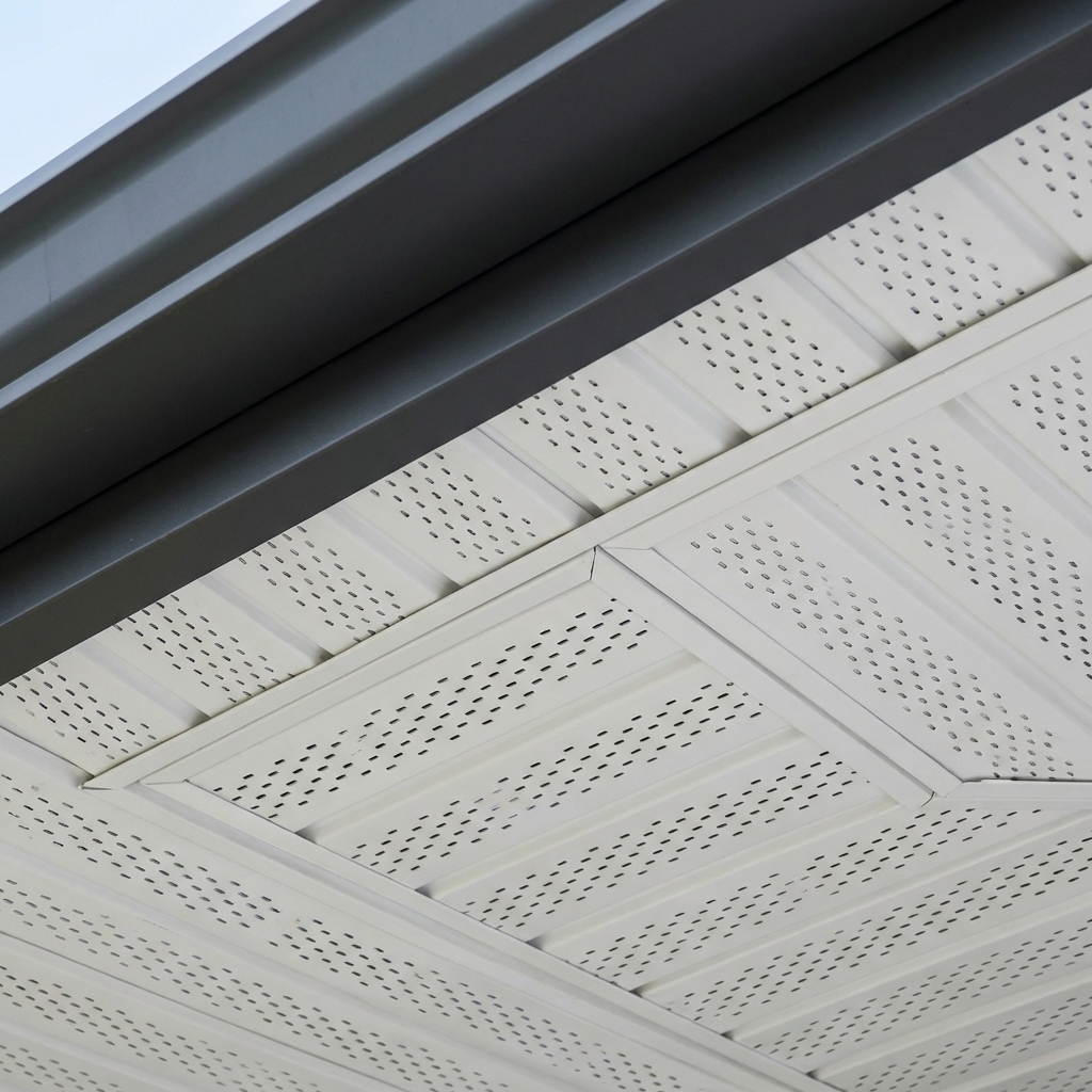 Vented soffit panel close-up