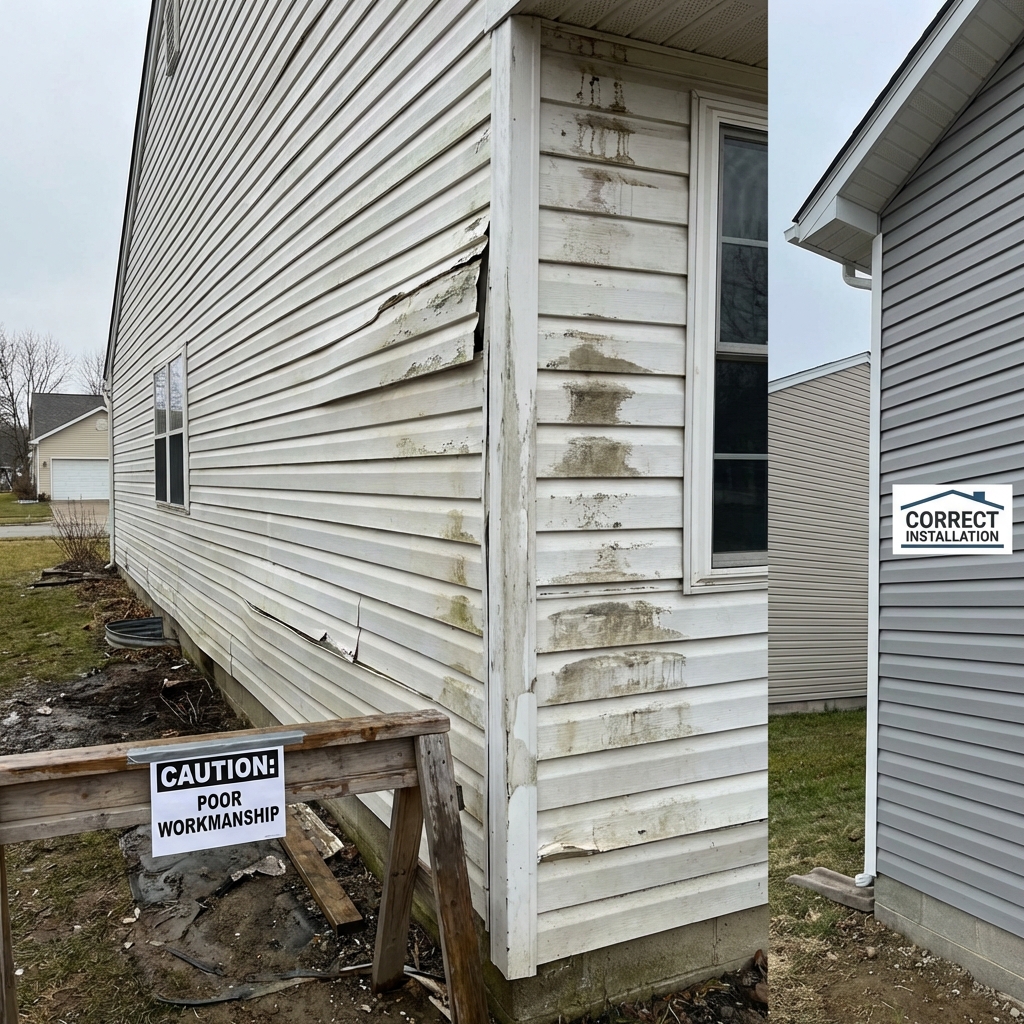Damaged siding on Calgary home requiring repair